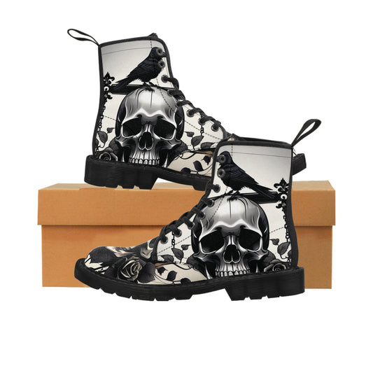 VIBZE Crow & Skull Printed Canvas Boots